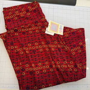 LuLaRoe Red Floral Azure Skirt with Yellow & Purple Flower Blooms